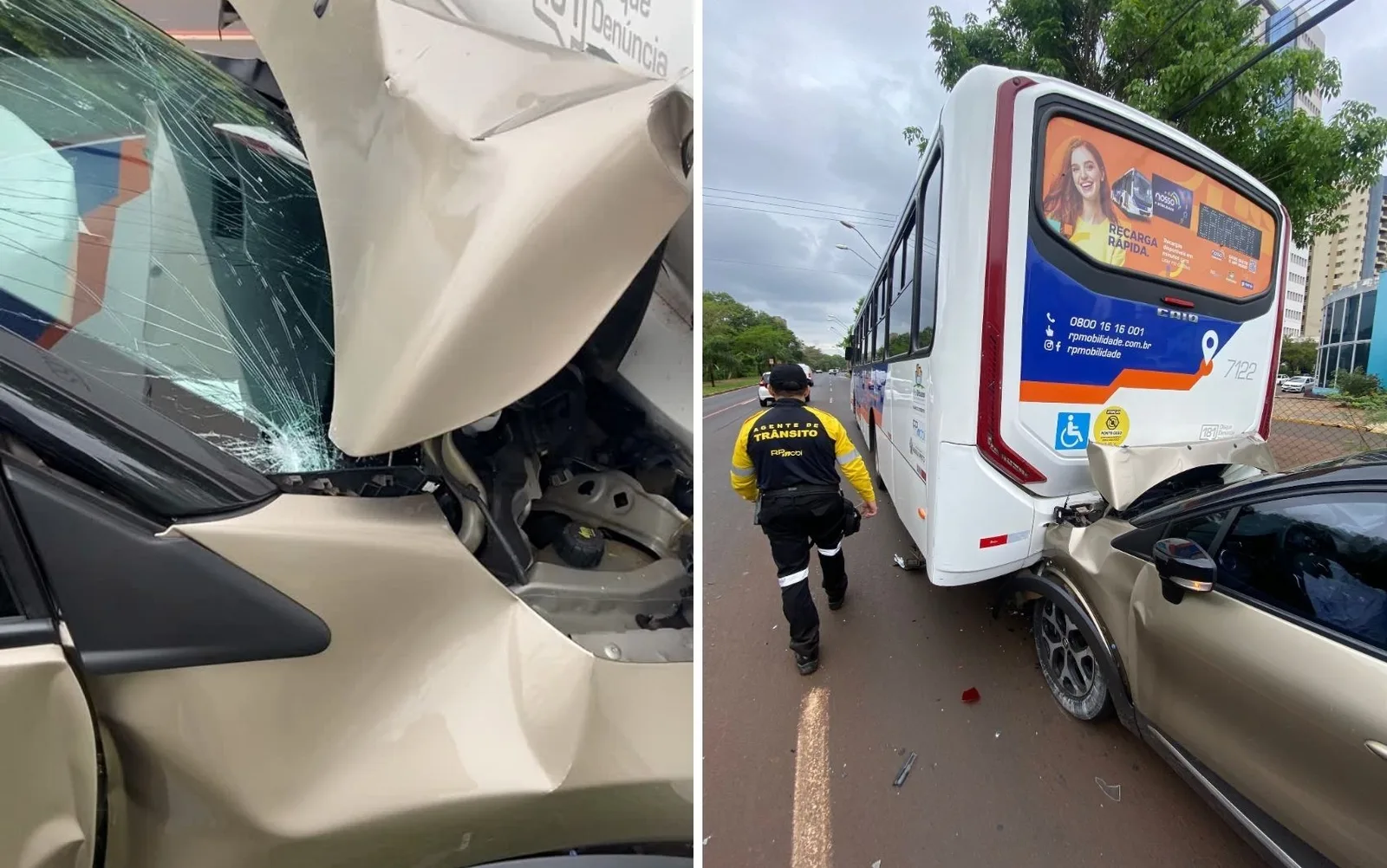 Motorista de 75 anos é levada ao hospital após colisão com ônibus em Ribeirão Preto