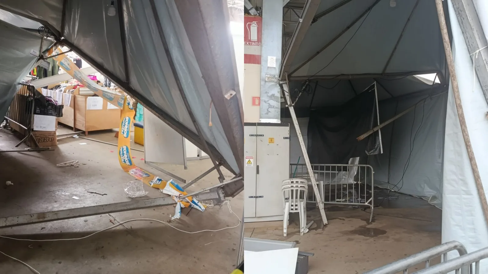 Temporal causa danos em feira e destelha garagem dos Bombeiros no interior de SP