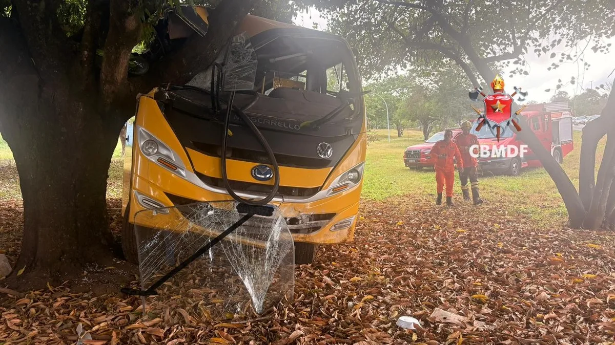 Duas crianças são levadas ao hospital após acidente com ônibus escolar no DF