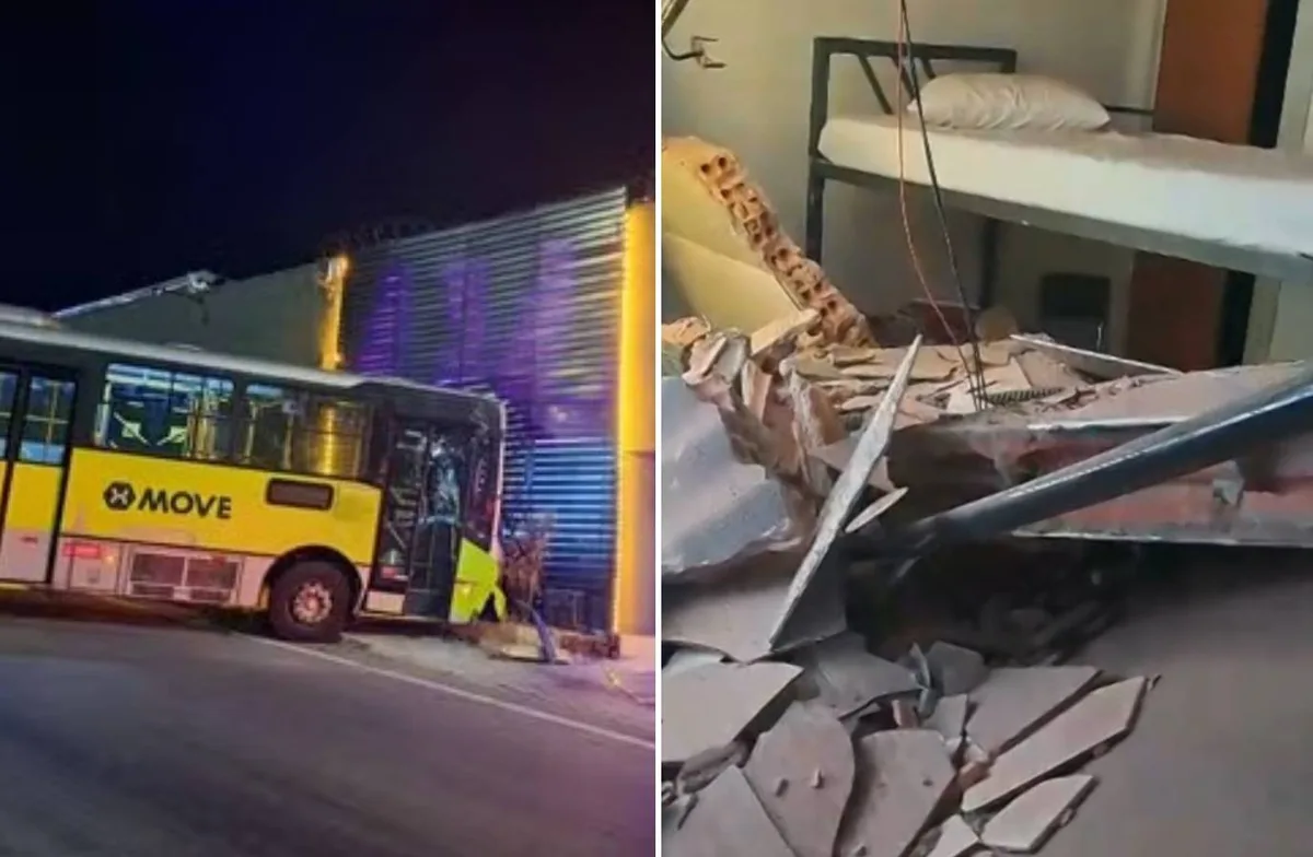 Ônibus do Move atinge motel em Belo Horizonte e deixa duas pessoas feridas