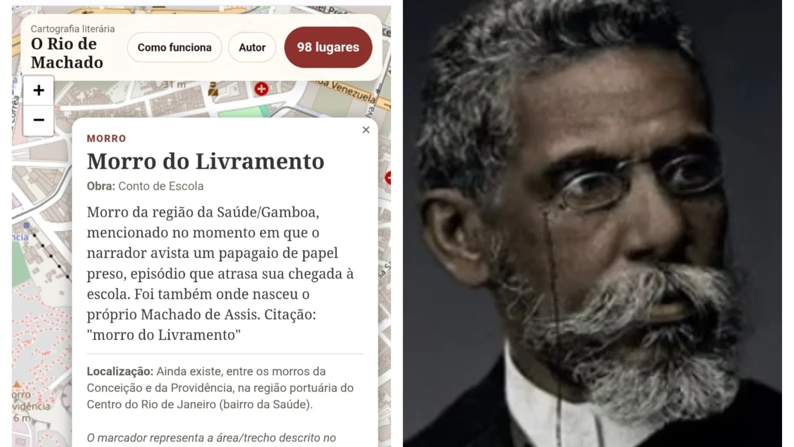 Mapa digital conecta romances de Machado de Assis a endereços do Rio