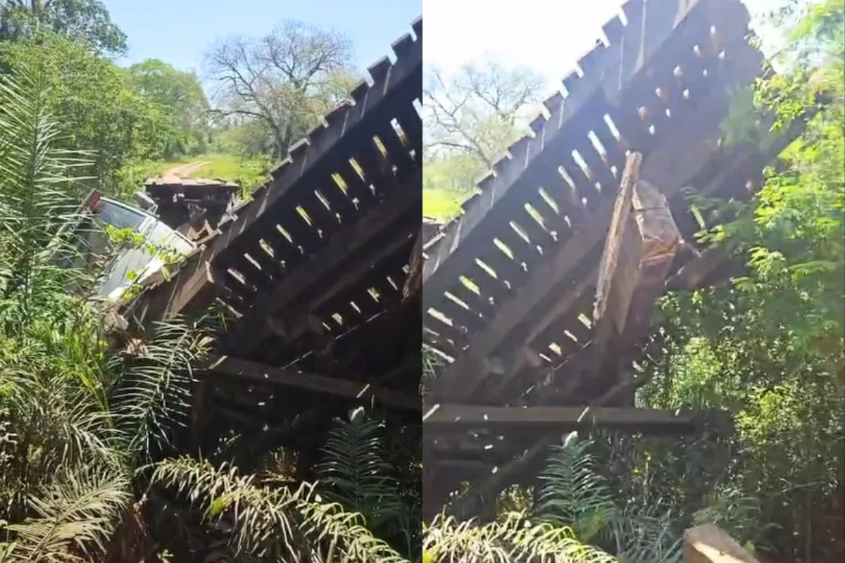 Ponte desaba em Bonito durante passagem de caminhão com bois