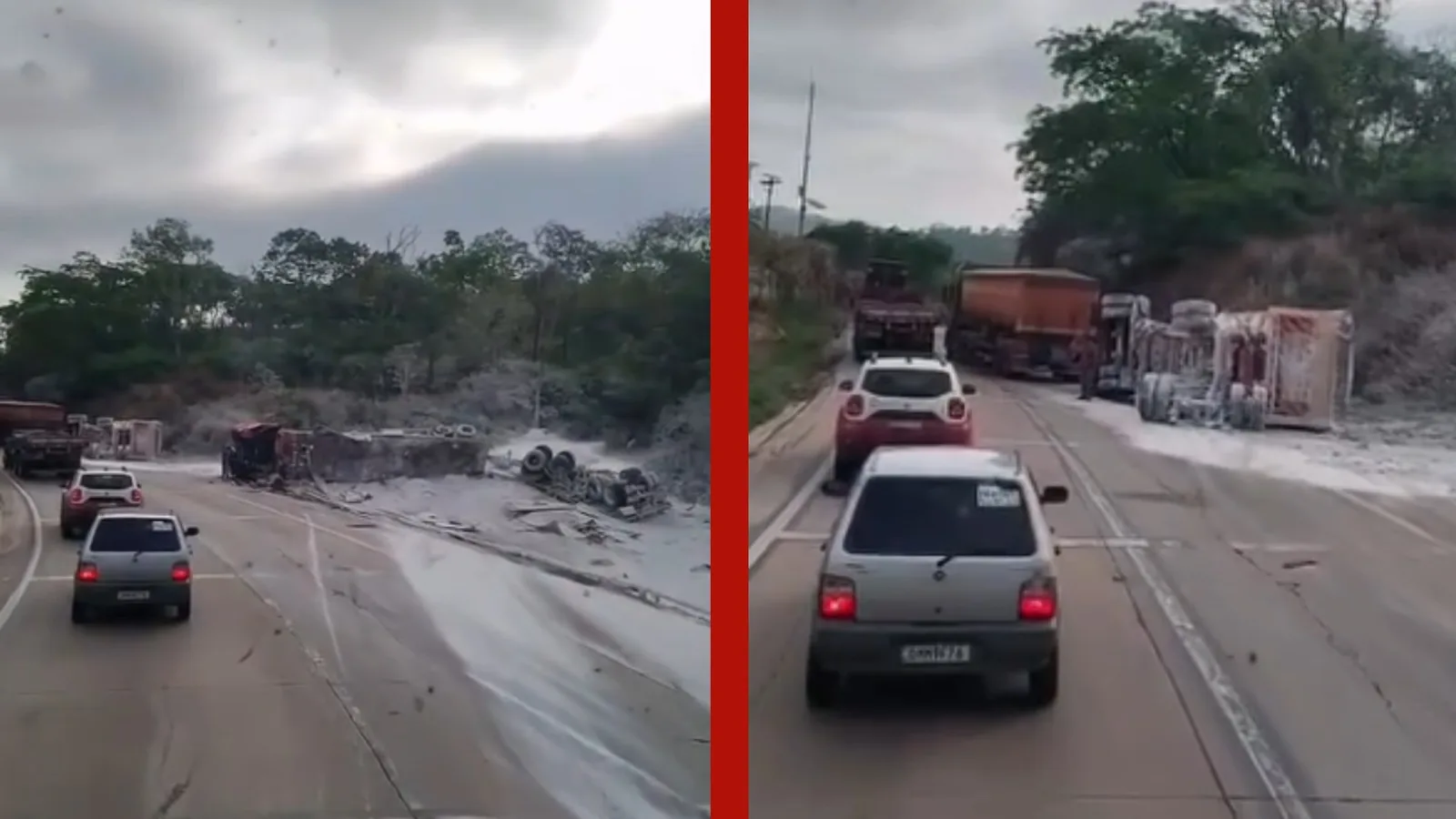 Tombamento de carreta deixa quatro feridos na BR-364, em Cuiabá