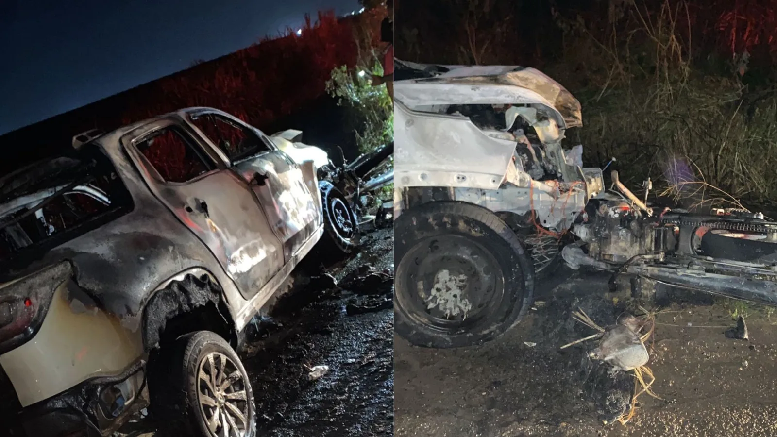 Veículos são destruídos por fogo após colisão na PB-057, na Paraíba