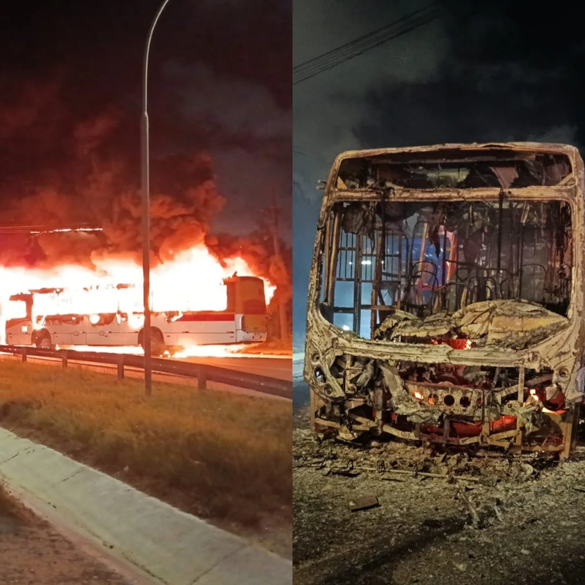 Ônibus é destruído pelo fogo durante protesto no Recife
