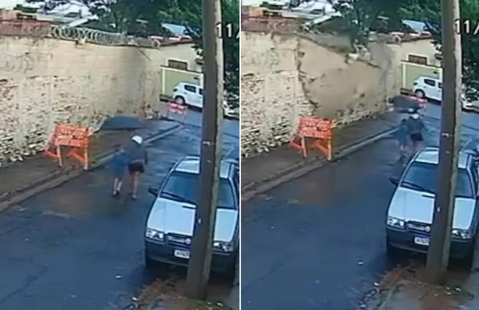 Mãe puxa filho antes de muro cair e evita ferimentos graves em Jardinópolis