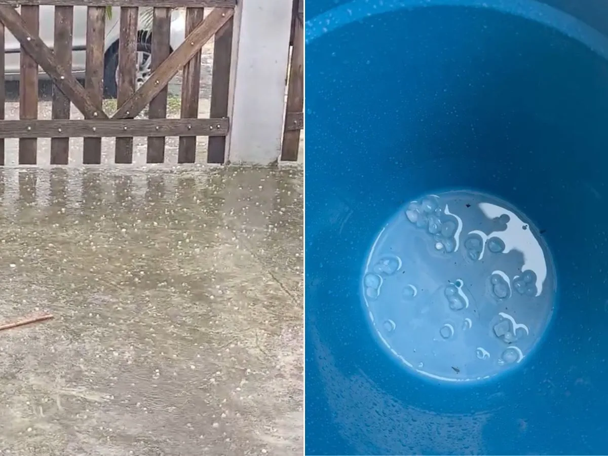 Granizo atinge bairros de Mongaguá durante chuva e assusta moradores