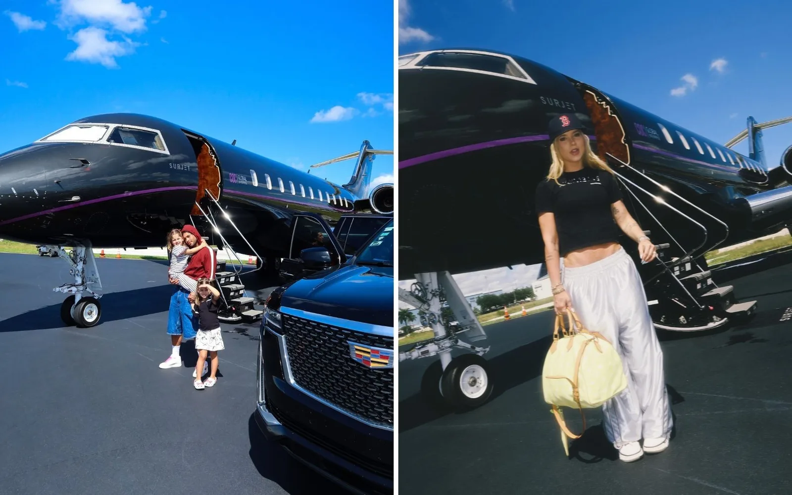 Virginia e Zé Felipe aparecem no mesmo avião com os filhos em viagem a Miami
