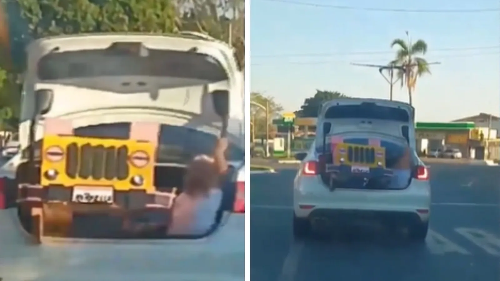 Menina é levada no porta-malas de carro com tampa aberta em Inhumas