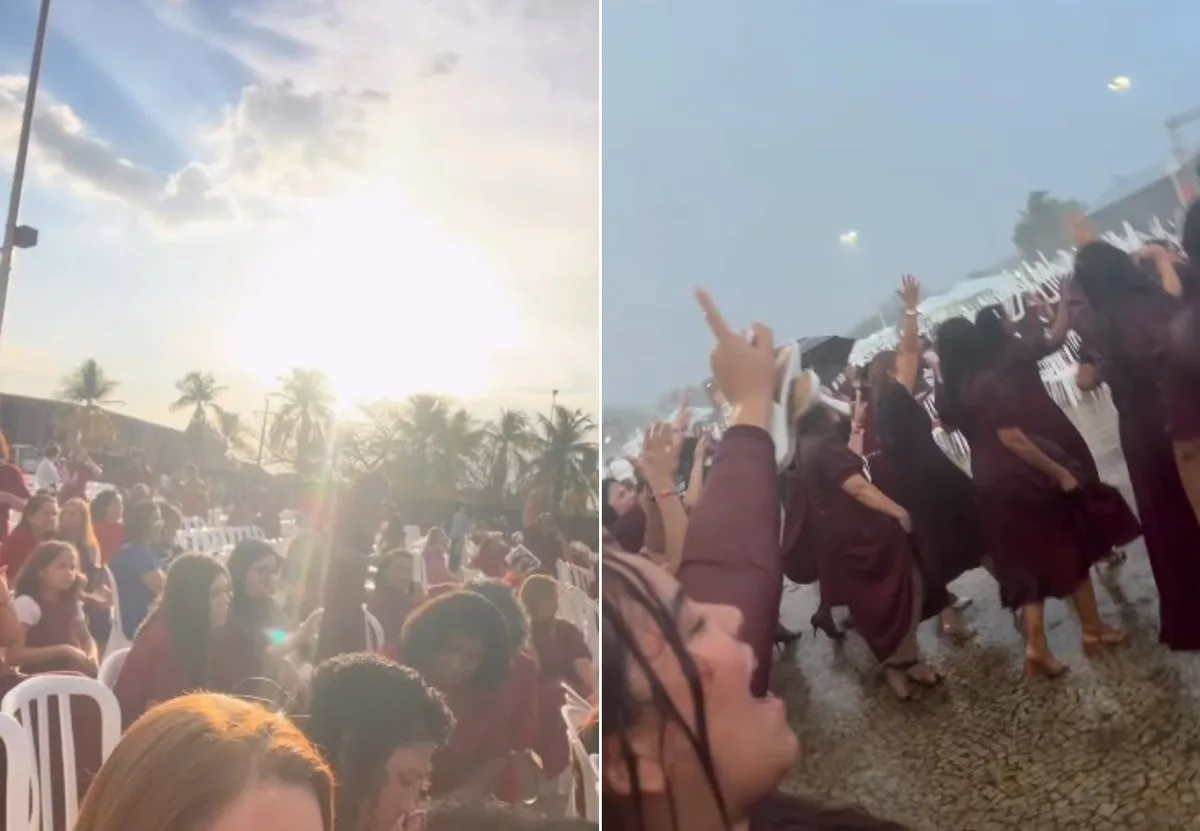 Chuva interrompe congresso evangélico e leva fiéis a louvar na Praça dos Girassóis