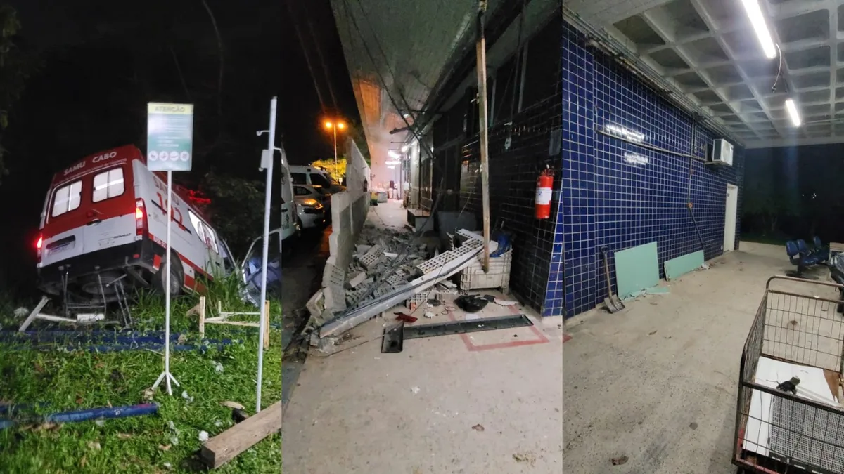 Ambulância é levada de hospital e acaba danificando área externa no Grande Recife