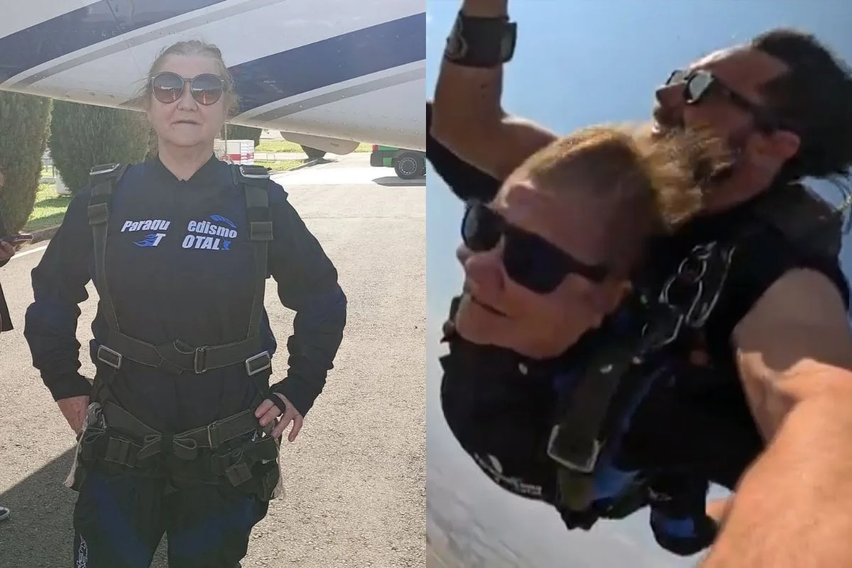 Sirlene Zamperlini comemora 67 anos com salto de paraquedas em Arapongas