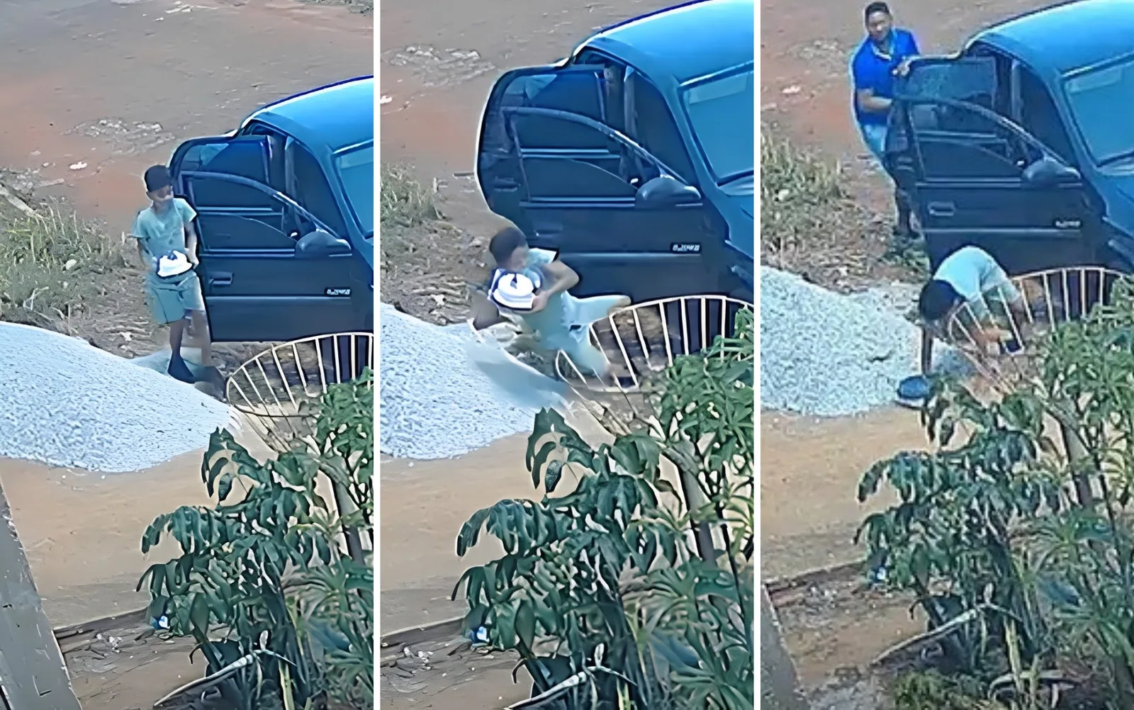 Menino escorrega e derruba bolo surpresa na porta de casa em Goianira