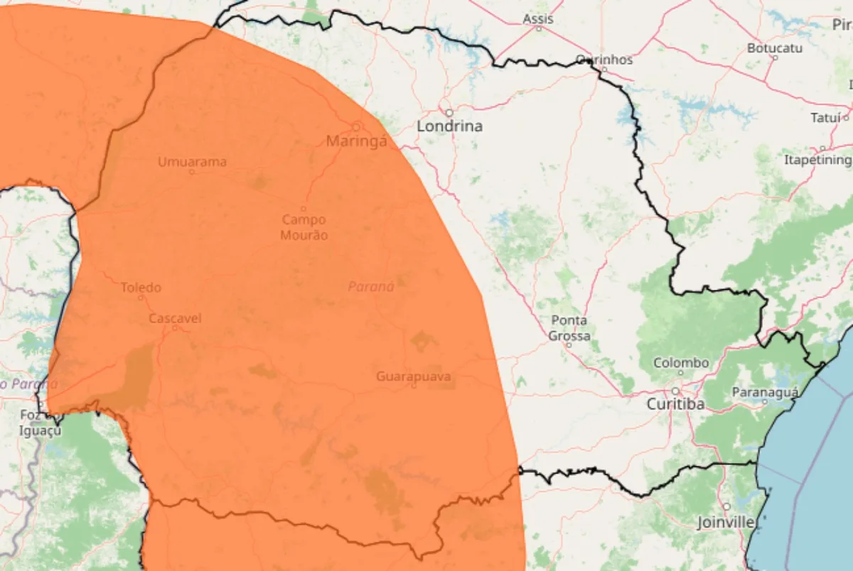 Inmet coloca 260 cidades do Paraná sob alerta laranja para tempestades